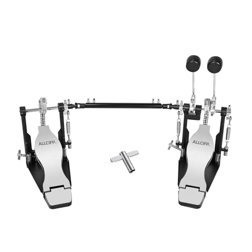 Double Bass Drum Pedal Double Kick Pedals for Acoustic Electric Drum Kit with Dual Chain Drive Brushed Metal Footboard Electric Plated Finish Fit for Beginner Practice by ALLCIFP