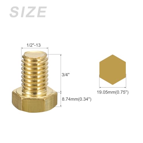 Image of METALLIXITY Hex Head Screw Bolt (1 /2-13x3 /4) 2Pcs, Brass Fully Threaded Solid Brass Hex Bolts Machine Screws - for Machinery Repair