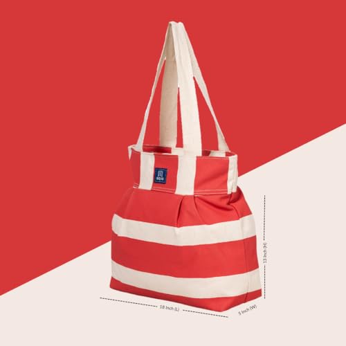 Image of AQVA Striped Cotton Canvas Shoulder Tote Bag for Women with Sturdy Strap Multipurpose Handbag with Zip Closure for Travelling, Shopping and Work