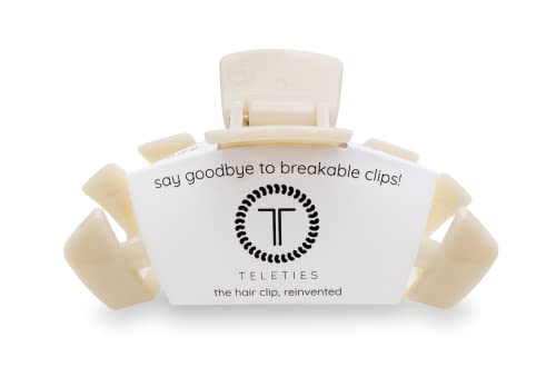 Teleties - Large Hair Clip - Strong Grip, Bendable Teeth, Comfortable Curved Design - Ideal For Thick Hair - For All Hair Textures - Almond Beige #TOP5
