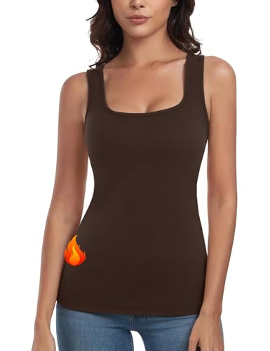 Aottori Canotta Donna Termica con Scollo Quadrato Basic Tops Senza Maniche Elasticizzato Maglia Intima Calda vestibilità Aderente Marrone XL