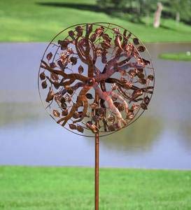 Wind & Weather Copper-Colored Tree Of Life Metal Wind Spinner, All-Weather, Outdoor Use, Nature-Inspired Details, Kinetic Garden Art, 24" Dia. X 10¼"D X 75" H, Antique Faux Copper Finish #TOP4