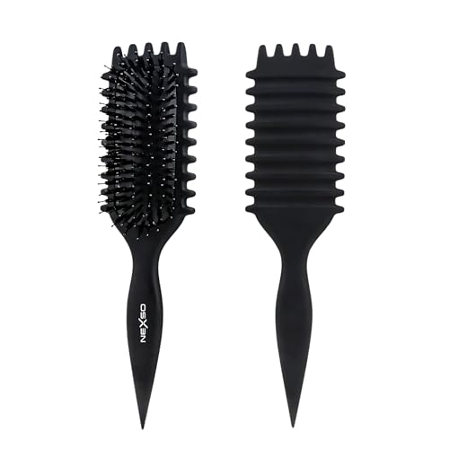 Nexso Curl Defining Hair Brush for Women & Men | Professional Black Styling & Detangling Brush Hair for Curly Straight Wet & Dry Hair | Heat-Resistant Nylon Bristles Ergonomic Non-Slip Handle
