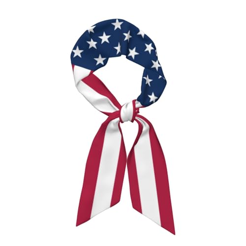 FEQRAV American Flag Purse Scarf Handbags For Women Fashion America Band Bags Hair Neck Scarves Silky Scarfs Long Thin Satin Headscarf