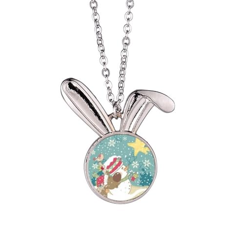Collier bonhomme de neige flocon lapin pendentif femme argenté