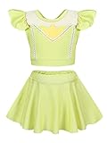 WonderBabe Princess and The Frog Two Piece Bathing Suit for Girls Swimsuit Cartoon Ruffle Swim Set Summer Beach 6-7T Green