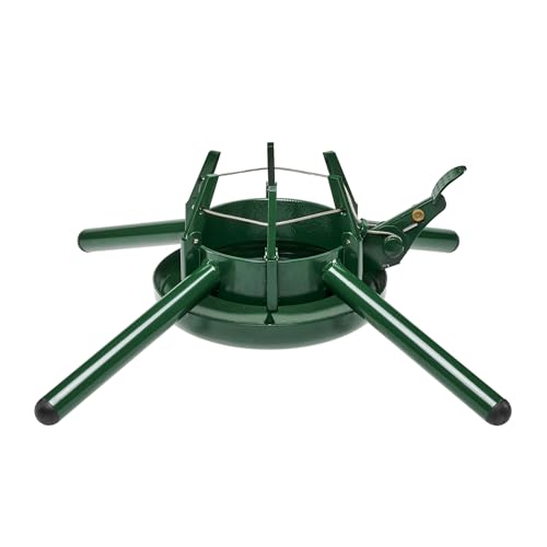 Krinner Christmas Tree Genie Steel - Green Tree Stand - Original Single Cable Operation, Holds up to 15 ft Live Trees - Foot Pedal Setup & Water Reservoir - 4 Stabilizing Feet, German Made