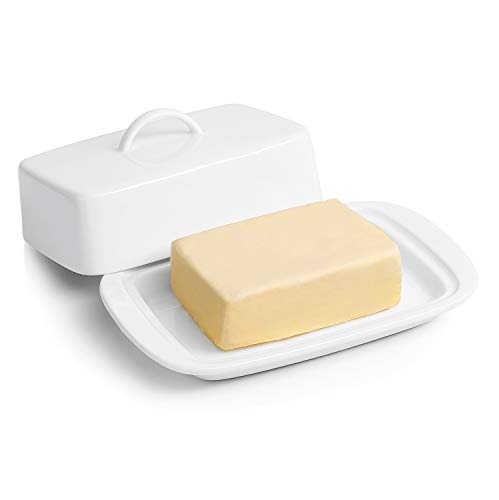 Sweese 312.101 Large Butter Dish With Handle Cover Design - Perfect For 2 Sticks Of Butter And 8Oz Butter - Porcelain, White #TOP2