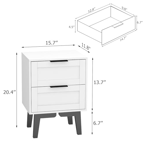 TaoHFE Modern White Night Stand with Drawer Mid Century Wooden Nightstand Bedside Table End Table with Storage for Bedroom 22 Inch Bed Side Table with Drawers White Side Table for Bed Room(1, White) - Thumbnail 2