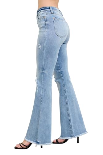 Judy Blue Women's High-Rise Distressed Raw Hem Flare Jeans with Shield Pockets3