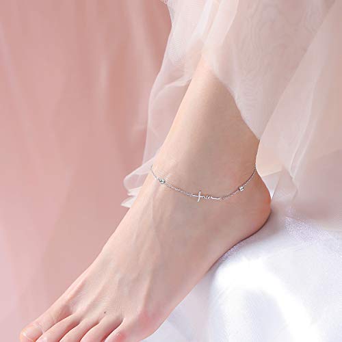 Image of Yearace Anklet for Women S925 Sterling Silver Adjustable Foot Beaded Chain Lotus Flower Claddagh Dragonfly Witches Knot Ankle Bracelet Summer Beach Anklets Jewelry Gift