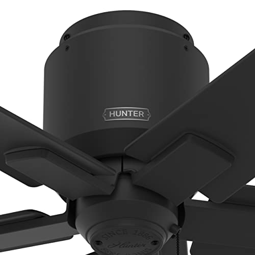 Hunter Fan 44 inch Low Profile Matte Black Outdoor Ceiling Fan with 5 Blades and Pull Chain (Renewed)