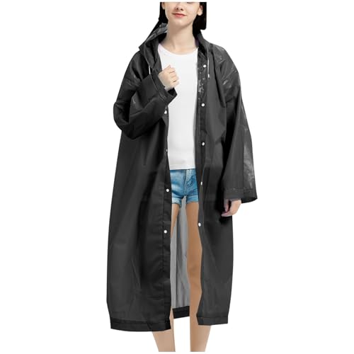 Hooded Rain Ponchos for Adults EVA Reusable Waterproof Raincoats for Women and Men Lightweight Drawstring Rain Gear