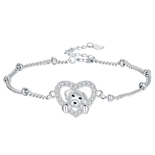 Arrebol Hund Armband 925 Sterling Silber Damen Welpen Haustier Liebhaber Armbänder Original Schmuck für Schwester Freundin Tochter, Verstellbarer [16+4cm]