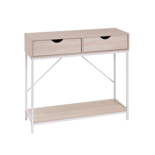 LOLAhome Consola para Recibididor Color Blanco con 2 Cajones, Mueble Decorativo para Entrada, Salón o Cocina de Madera y Metal de 80x75x30 cm