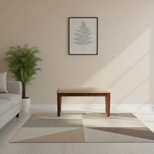 Image of Solid Sheesham Wood Cushioned Living Room Benches, Wooden, Upholstered Wooden Seating Bench for Home & Office l
