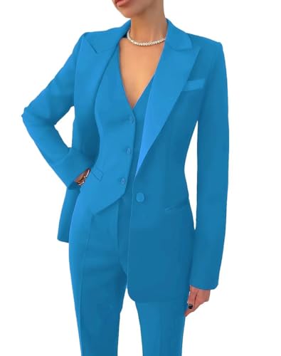 Women's Suiting 3 Piece Suit for Women Business Solid Peaked Lapel Suit Blazer Pants Set Office Lady Outfits Suits