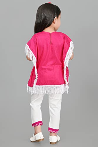 Image of Cotton Casual Embroidered Kaftan Kurta with Pant Set for Girls