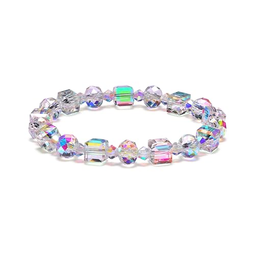 HANGINTHERE Austrian Crystal Beaded Bracelets for Women | 7 Inch Stretch Bracelet with Rainbow Sparkle Crystals | Elegant Jewelry Gifts for Mom, Wife, Friends