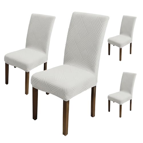 Image of House of Quirk Elegant Jacquard Chair Cover - 220 GSM Stretch Fabric, Universal Fit, Washable Short Dining Seat Protector Slipcover (Grey, Pack of 4)