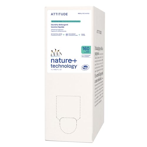 ATTITUDE Liquid Laundry Detergent Refill, EWG Verified, HE Compatible, Plant-Based & Vegan, Natural Laundry Soap, Mountain Fresh Scent, 160 Loads, 135.26 Fl Oz