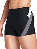 SPEXIAL Men's Athletic Swim Jammers Square Leg Splice Swimsuit Quick Dry Swim Trunks for Training Bathing UPF 50+ Black M