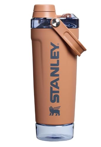 Image of Stnley Insulated Shaker Bottle with Leakproof Cap, Built-In Strainer, and Detachable Storage Jar, Terracotta