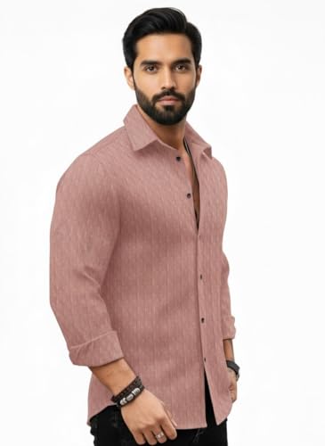 Image of Amazon Brand - INKAST Men's Regular Fit Button Down Dress Shirts Textured Long Sleeve Casual Hawaiian Shirt
