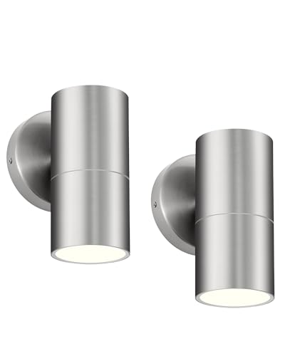 Image of Ken & Ricky Modern Stainless Outdoor Wall Sconce Lights,Brush Nickel,2 PK