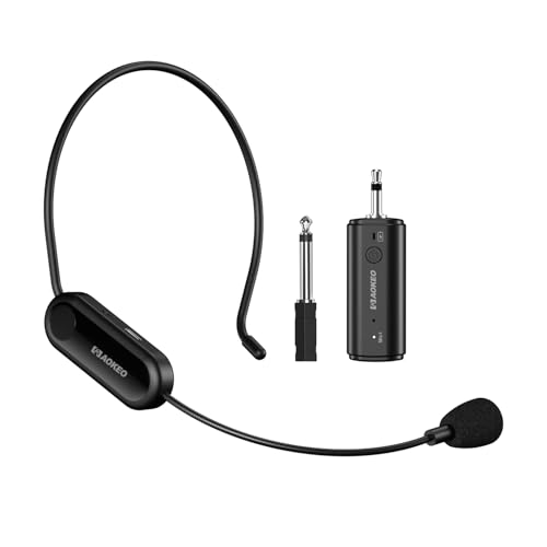 Aokeo Wireless Microphone Headset, UHF Wireless Headset Mic System, 160ft Range