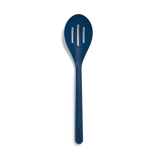 GreenPan Silicone Slotted Spoon, Cooking Kitchen Utensil, Mixing Stirring Serving, Flexible Rubber Nonstick Cookware, Rigid Steel Core Heat-Resistant, Anti-Slip Handle, BPA-Free, Dishwasher Safe, Blue