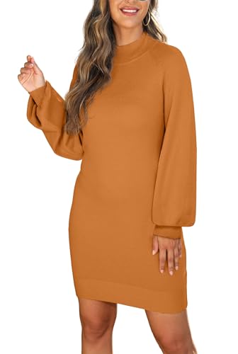 Image of GRECERELLE 2026 Womens Fall Winter Mock Neck Mini Pullover Sweater Dress | Long Sleeve Ribbed Knit Bodycon Fit for Parties Date Holidays Daily(XS-2XL)