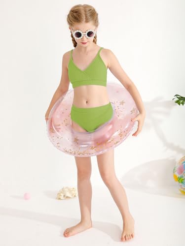 Image of Girl's 2 Piece Swimsuit Solid Spaghetti Strap Bikini Sets Beach Bathing Suit Swimwear for Teen Girls