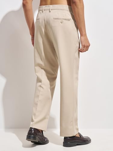 Image of Highlander Men Men Solid Korean Trousers|Relaxed fit|Mid-Rise|Premium Blend|All Day Smart Wear Workwear