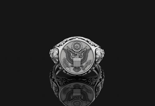 United States Army Seal Coat of Arms Silver Signet Ring Gift Daily U.S. Crest Anniversary, Graduation, Oxidized Silver Gold Plated Accessory2