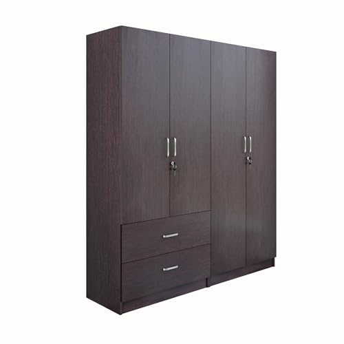 Image of VIKI Wardrobe | Wooden Almirah for 4 Door 2 Drawer with Shelves & Hanging Space Wardrobe (Dark Wenge - 40D x 160W x 180.8H) | 1 Year Warranty | Free Assembly