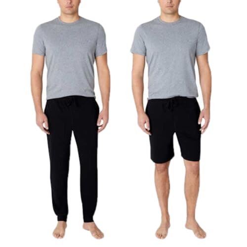 Eddie Bauer Men's 3 Piece Lounge Pajama Set, Tee, Jogger, and Short (US, Alpha, Large, Regular, Regular, Black/Grey)