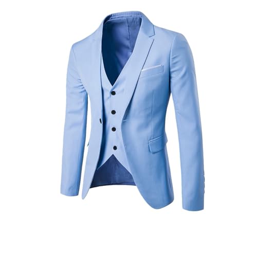 Mens 3 Piece Slim Fit Suit Set, One Button Blazer Solid Jacket Vest Pants Wedding Business, Suits for Men, Complete Outfits Sky Blue2