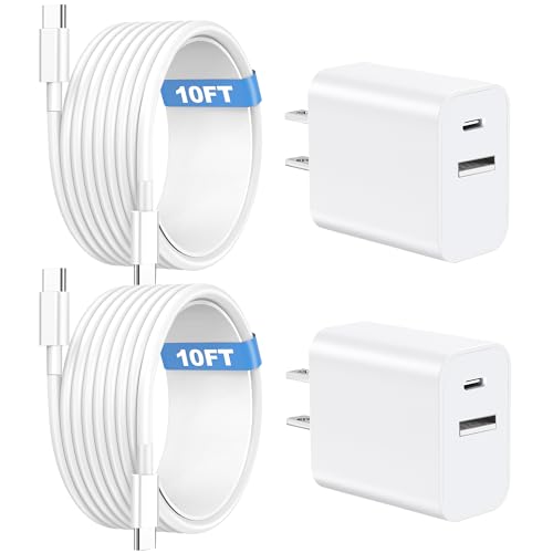 Compatible with iPhone 16/15 Charger Fast Charging, 20W Dual Port USB C & USB A Wall Charger Block Type C 10ft Long USB C Fast Charing Cable for Phone 15/16/Pro Max/Pro/Plus/Pad Pro/Air Android Phone