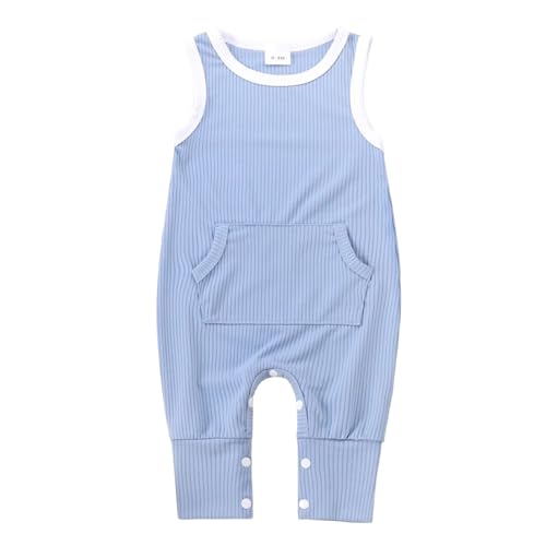 Genérico Mameluco suave para bebés niña y niño, overol de juego transpirable para actividades diarias, con botones de presión y tejido de algodón elástico, talla 0-24 meses (Sky Blue, 9-12 Months)