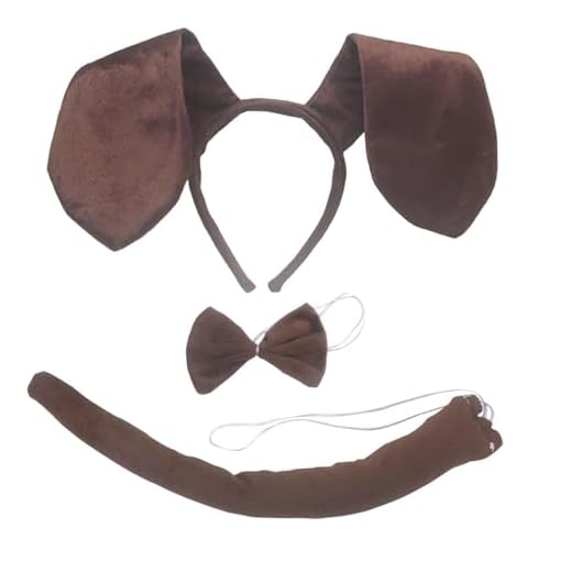 Dickly Diadema con Orejas de Perro, Conjunto de Pajarita de Cola, de Cola Larga con Orejas de Perro, Diadema para Carnaval