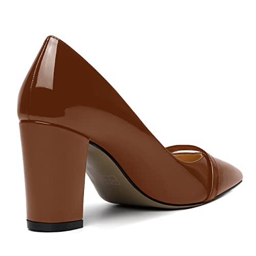 ROSERWISH Womens Patent Pointed Toe Party Slip On Sexy Block High Heel Pumps Dress Shoes 3.5 Inch 5