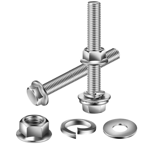 M6 x 30mm Flanged Hex Head Bolts, Nuts, Flat &amp; Lock Washers, 10Pcs 18-8 (304) Stainless Steel, Fully Threaded, by SG TZH