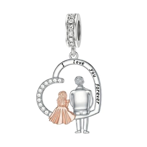 Image of PROESS Father Mother Daughter Charm fit Charms Bracelet Sterling Silver Charms for Bracelets Birthday Valentines Day Gifts for Daughter Mother Lover