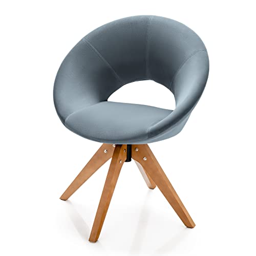Silla giratoria de terciopelo de 360°, sillón tapizado con patas de haya maciza, asiento de escritorio moderno y silla de comedor para sala de estar, dormitorio, oficina (gris)