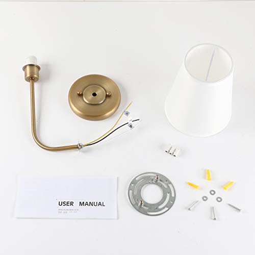 Pathson Set Of 2 Industrial Wall Sconces White Fabric Shade, Vintage Bathroom Wall Light Fixtures Decor For Bedroom Living Room, Brass Finish Sconces (Antique) #TOP5