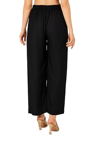 Image of Women's Rayon Palazzo Pants | Solid Color Wide Leg Trousers in 18 Shades | Elastic Waist Casual Bottoms XS-7XL | Comfortable