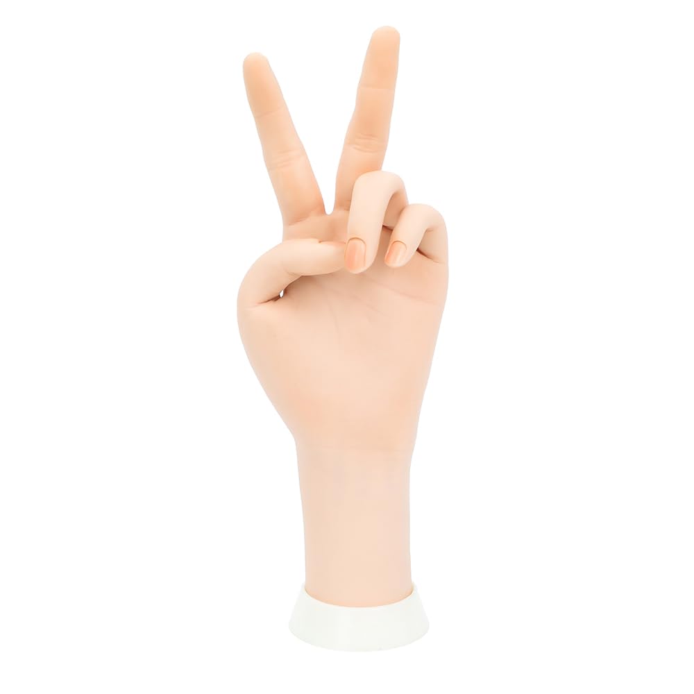 Manicure Practice Hands & Fingers Nail Hand Practice Model Flexible Movable Soft Plastic Hand for Fake Nail Art Starter Training(Right Hand) (Light skin color) - Image 3