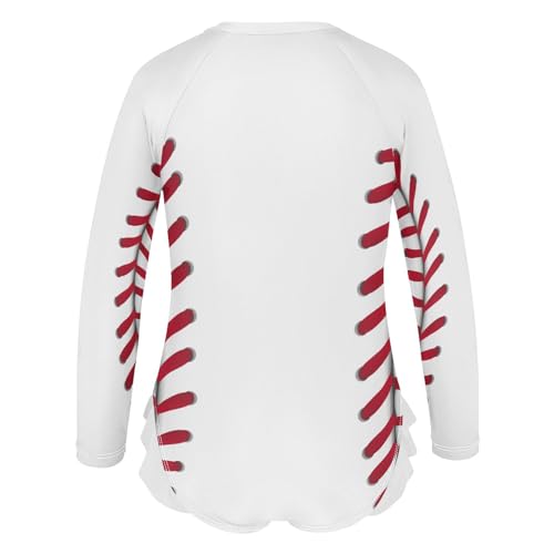 QUGRL Long Sleeve One Piece Ruffle Swimsuit for Girls Size 5-6 Baseball Girl Rashguard Shirt Sport Theme Bathing Suit with UPF 50+ Sun Protection2