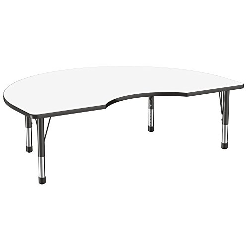 Image of FDP Dry-Erase Kidney Activity School and Classroom Kids Table (48 x 72 inch), Chunky Toddler Legs for Collaborative Spaces, Adjustable Height 15-24 inches - Whiteboard Top and Black Edge